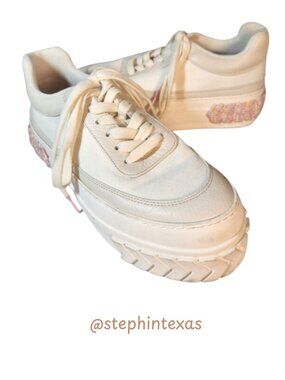 Both Paris Tyres Women's White Platform Sneakers Pink Accent Size 39 EU | 8 US